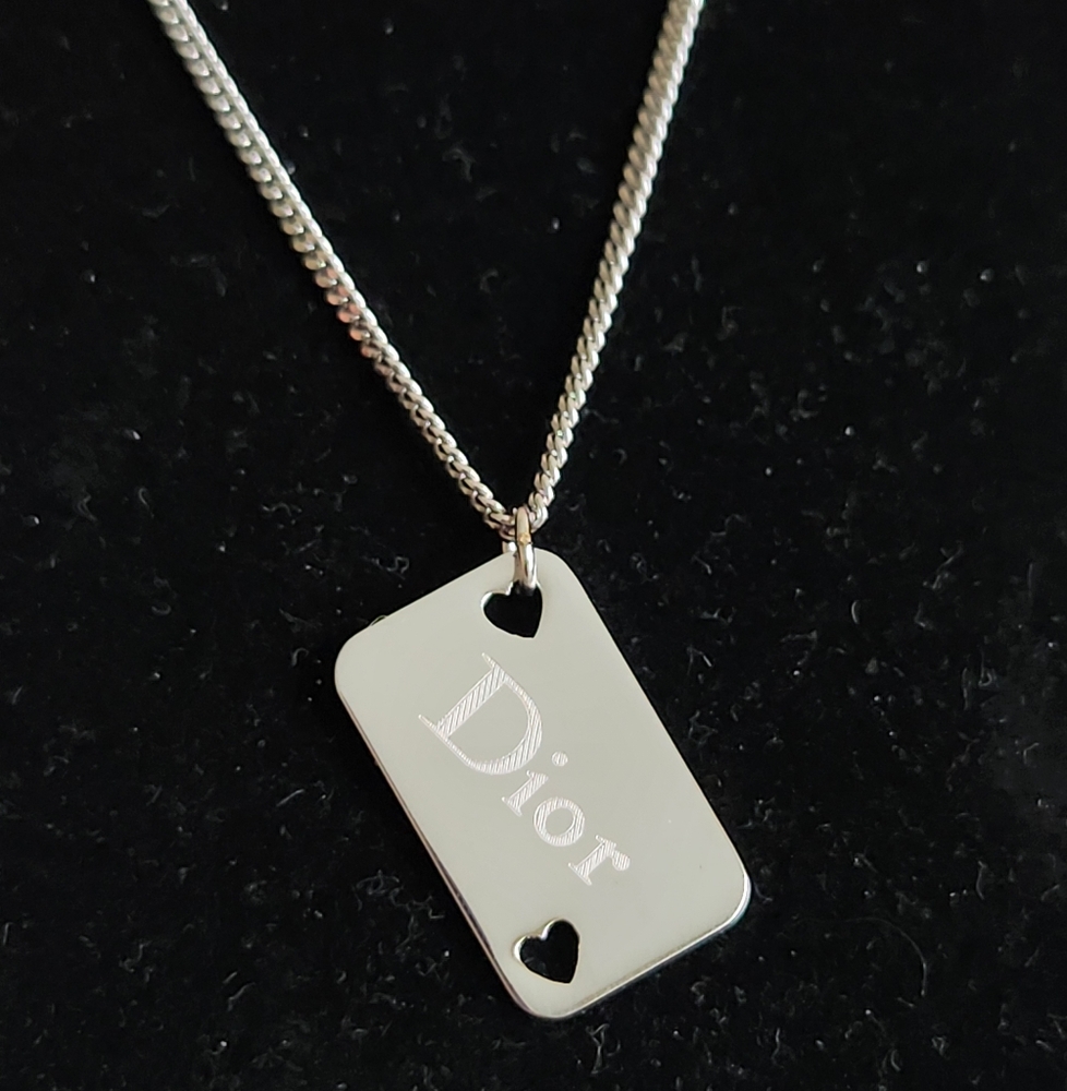 Dior Silver Tag Necklace with Heart Cutouts